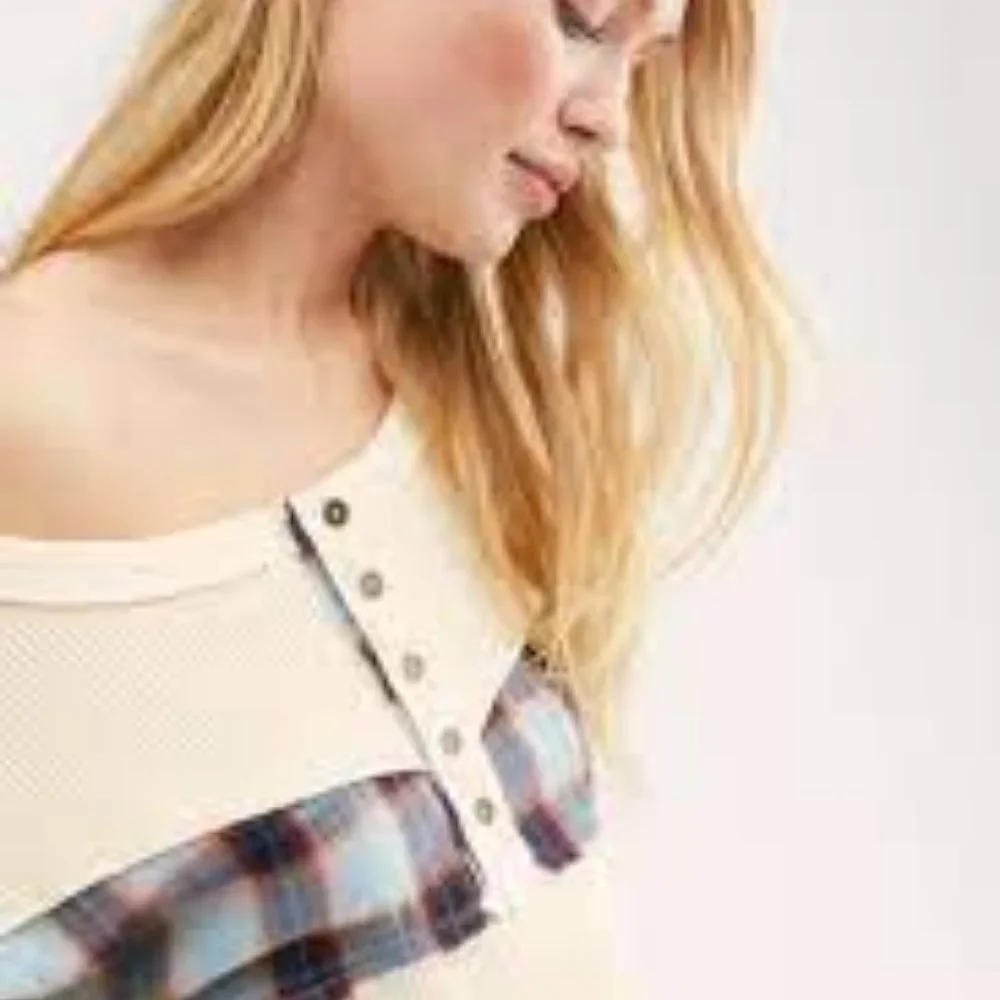 Free People We The Free Nina Tee Plaid Cream Top XS US ITEM